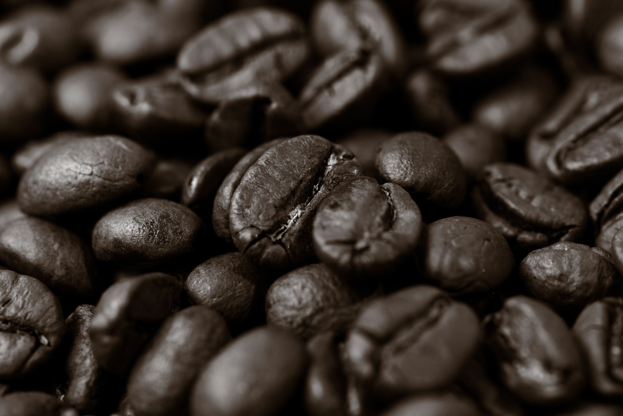 Close view of dark roasted coffee beans